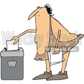 Clipart of a Cartoon Chubby Caveman Shredding Documents - Royalty Free Vector Illustration © djart #1305936