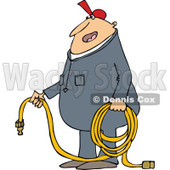 Clipart of a Cartoon Chubby White Worker Man Holding an Air Hose - Royalty Free Vector Illustration © djart #1305940