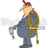 Clipart of a Cartoon Chubby White Worker Man Holding an Impact Tool and Air Hose - Royalty Free Vector Illustration © djart #1305944
