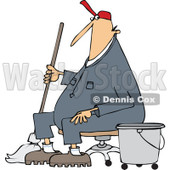 Clipart of a Cartoon White Male Custodian Janitor Taking a Break and Sitting in a Chair with a Mop and Bucket - Royalty Free Vector Illustration © djart #1312465
