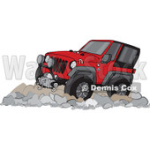 Clipart of a Cartoon Red Jeep Wrangler SUV on Rocks - Royalty Free Vector Illustration © djart #1315517