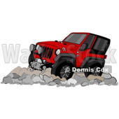 Clipart of a Cartoon Red Jeep Wrangler SUV on Boulders - Royalty Free Illustration © djart #1315518