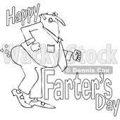 Lineart Clipart of a Cartoon Chubby Father Passing Gas with Happy Farters Day - Royalty Free Outline Vector Illustration © djart #1316364