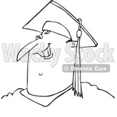 Lineart Clipart of a Cartoon Black and White Happy Chubby Male Graduate Smiling, from the Shoulders up - Royalty Free Outline Vector Illustration © djart #1321109