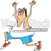 Clipart of a Cartoon Chubby White Man Cheering While Breaking Through a Race Finish Line - Royalty Free Vector Illustration © djart #1321110