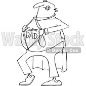 Lineart Clipart of a Cartoon Black and White Chubby Dad Showing His Super Hero Shirt - Royalty Free Outline Vector Illustration © djart #1321113