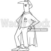 Lineart Clipart of a Cartoon Black and White Proud Super Dad in a Blue Cape - Royalty Free Outline Vector Illustration © djart #1321115