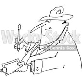 Lineart Clipart of a Cartoon Black and White Chubby Man Writing on a Clipboard - Royalty Free Outline Vector Illustration © djart #1321865