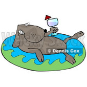 Relaxing Dog Drinking Red Wine and Soaking in an Inflatable Kiddie Pool Clipart Illustration © djart #13237