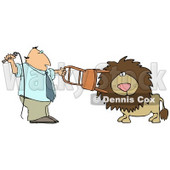 Male Lion Tamer Holding a Chair and Whip While Training the Cat Clipart Illustration © djart #13252