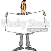 Clipart of a Cartoon White Business Man Holding a Blank Sign or Banner - Royalty Free Vector Illustration © djart #1331841