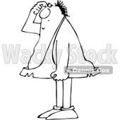 Lineart Clipart of a Cartoon Black and White Chubby Caveman Scratching His Head and Thinking - Royalty Free Outline Vector Illustration © djart #1337805