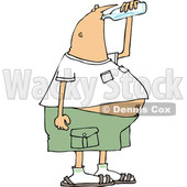 Clipart of a Cartoon Chubby White Man Drinking Water from a Bottle - Royalty Free Vector Illustration © djart #1340962
