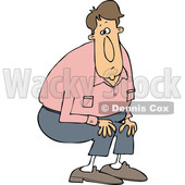 Clipart of a Cartoon White Man in a Pink Shirt, Crouching - Royalty Free Vector Illustration © djart #1340963