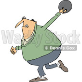 Clipart of a Cartoon Chubby White Man Swinging Back a Bowling Ball - Royalty Free Vector Illustration © djart #1341367