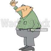 Clipart of a Cartoon Chubby White Man Smiling and Gesturing Upwards - Royalty Free Vector Illustration © djart #1344207