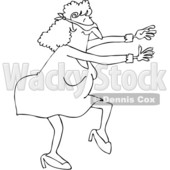 Lineart Clipart of a Cartoon Black and White Chubby Blindfolded Woman Walking and Holding Her Arms out - Royalty Free Outline Vector Illustration © djart #1344210