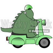 Green Biker Dino Wearing a Helmet and Riding a Green Scooter Clipart Illustration © djart #13467