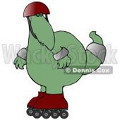 Big Green Dino in a Helmet and Pads, Rollerblading Clipart Illustration © djart #13468