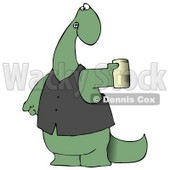 Green Dino in a Vest, Holding a Can of Beer Clipart Illustration © djart #13471