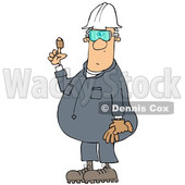 Clipart of a Cartoon Chubby White Male Worker Holding up a Bandaged Finger - Royalty Free Illustration © djart #1347295