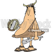 Clipart of a Cartoon Chubby Caveman Warrior Holding a Club and Shield - Royalty Free Vector Illustration © djart #1349225