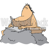 Clipart of a Cartoon Chubby Cave Woman Writing on a Boulder - Royalty Free Vector Illustration © djart #1349227