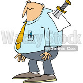 Clipart of a Cartoon Chubby Caucasian Businessman with a Knife in His Back - Royalty Free Vector Illustration © djart #1349502