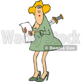 Clipart of a Cartoon Caucasian Business Woman with a Knife in Her Back - Royalty Free Vector Illustration © djart #1349504