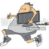 Clipart of a Cartoon Chubby White Juvenile Deliquent Man Looting and Running with a Stolen Television - Royalty Free Vector Illustration © djart #1352140