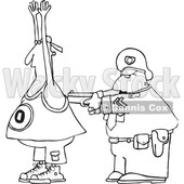 Outline Clipart of a Cartoon Black and White Police Officer Arresting a Man - Royalty Free Lineart Vector Illustration © djart #1353042