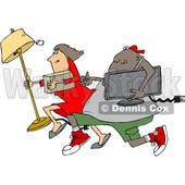 Clipart of a Cartoon Chubby Black Juvenile Deliquent Man and White Woman Looting and Running with Stolen Items - Royalty Free Vector Illustration © djart #1353044