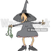 Clipart of a Cartoon Chubby Warty Halloween Witch Holding a Snake - Royalty Free Vector Illustration © djart #1355261