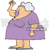 Clipart of a Cartoon Chubby Senior White Woman Holding up a Fist, with Her Arms Sagging - Royalty Free Vector Illustration © djart #1358351