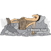 Clipart of a Cartoon Chubby Caveman Sleeping on Boulders - Royalty Free Vector Illustration © djart #1358357