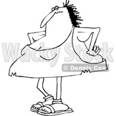 Clipart of a Cartoon Black and White Angry Chubby Cavewoman with Sagging Arms and Her Hands on Her Hips - Royalty Free Vector Illustration © djart #1358360