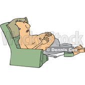 Clipart of a Cartoon Shirtless Chubby White Man Sleeping in a Recliner Chair, Resting His Hands on His Belly - Royalty Free Vector Illustration © djart #1358361