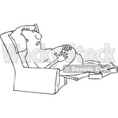 Clipart of a Cartoon Black and White Shirtless Chubby Man Sleeping in a Recliner Chair, Resting His Hands on His Belly - Royalty Free Vector Illustration © djart #1358362