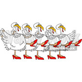 Clipart of a Cartoon Chorus Line of White Turkeys Wearing Heels and Dancing the Can Can - Royalty Free Vector Illustration © djart #1360932