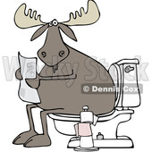 Clipart of a Cartoon Moose Reading a Newspaper on a Toilet - Royalty Free Vector Illustration © djart #1360936
