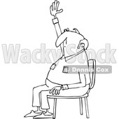 Clipart of a Cartoon Black and White Nearly Bald Man Sitting in a Chair and Raising His Hand to Ask a Question - Royalty Free Vector Illustration © djart #1360937