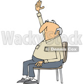 Clipart of a Cartoon Nearly Bald White Man Sitting in a Chair and Raising His Hand to Ask a Question - Royalty Free Vector Illustration © djart #1360938