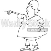 Clipart of a Cartoon Black and White Chubby Woman with Flabby Arms, Pointing - Royalty Free Vector Illustration © djart #1361174