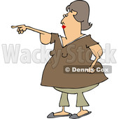 Clipart of a Cartoon Chubby Brunette White Woman with Flabby Arms, Pointing - Royalty Free Vector Illustration © djart #1361175
