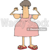 Clipart of a Cartoon Chubby Brunette White Woman with Flabby Arms, Flexing - Royalty Free Vector Illustration © djart #1361177