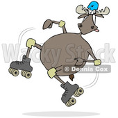 Clipart of a Cartoon Moose Falling While Roller Skating - Royalty Free Illustration © djart #1361438