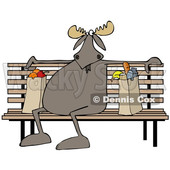 Clipart of a Cartoon Moose Sitting on a Park Bench with Grocery Bags - Royalty Free Illustration © djart #1361442
