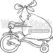 Clipart of a Cartoon Black and White Lineart Moose Riding a Tricycle - Royalty Free Vector Illustration © djart #1361450
