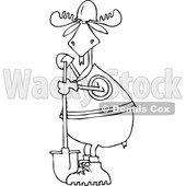 Clipart of a Cartoon Black and White Lineart Moose Contractor Holding a Shovel and Wearing a Safety Vest - Royalty Free Vector Illustration © djart #1361451