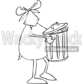 Clipart of a Cartoon Black and White Moose Taking out the Garbage - Royalty Free Vector Illustration © djart #1361604